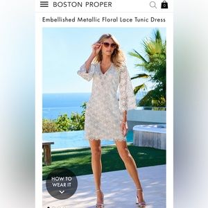 NWT🙌 Boston Proper Embellished Metallic Floral Lace Tunic Dress